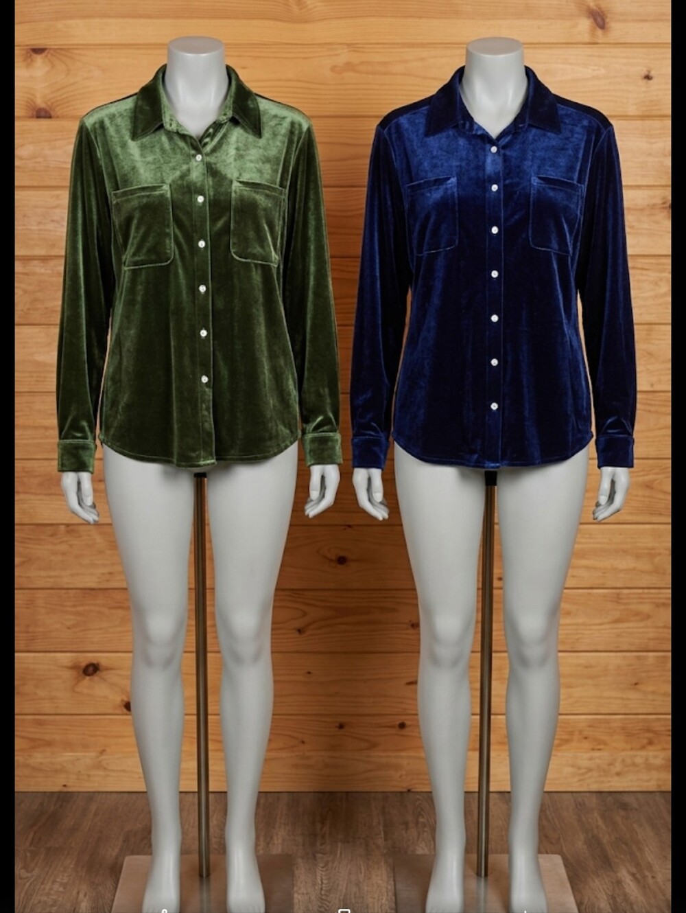 Velvet Button Down Shirt - Green and Blue